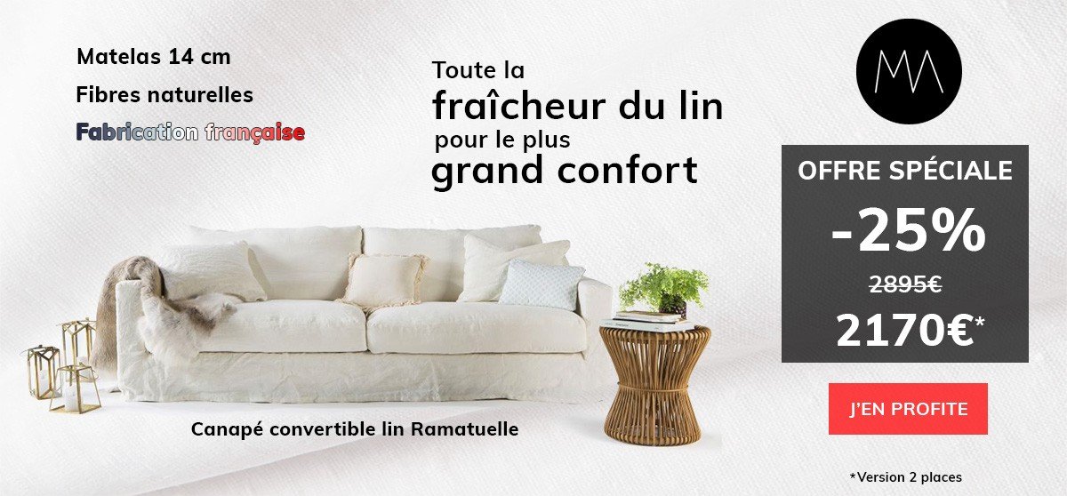 Canapé convertible lin Ramatuelle avec matelas de 14 cm